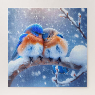 Puzzle Des oiseaux bleus de l'Est se bousculent sur une b
