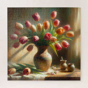 Puzzle Des tulipes rayonnantes s'organisent dans un vase
