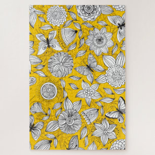 Puzzle Design abstrait fleuri jaune blanc mignon