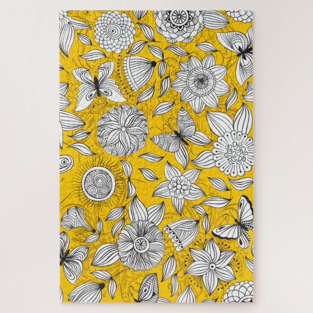 Puzzle Design abstrait fleuri jaune blanc mignon (Vertical)
