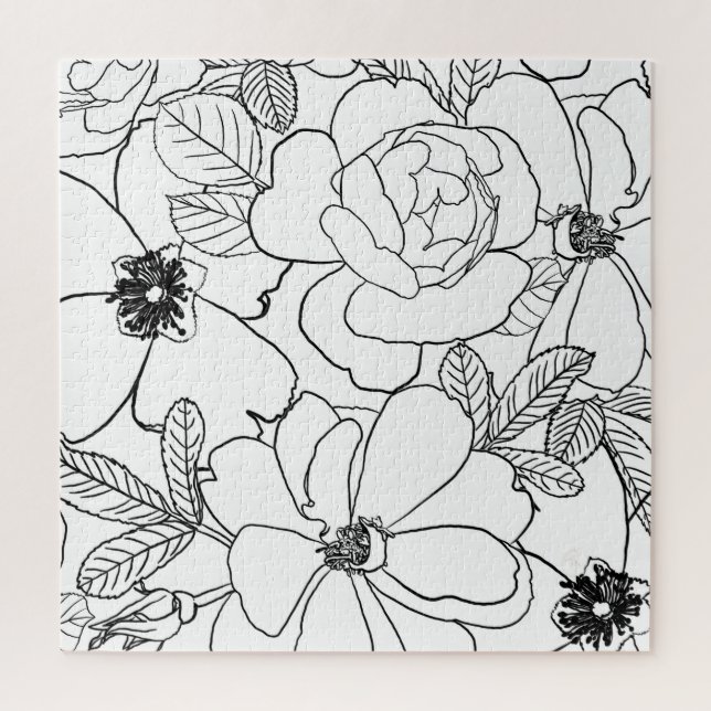 Puzzle Design de dessin élégant Rose Floral Line (Vertical)