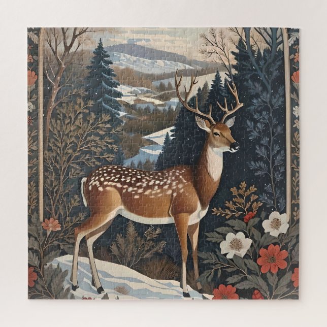 Puzzle Design élégant de la nature des cerfs d'hiver (Vertical)
