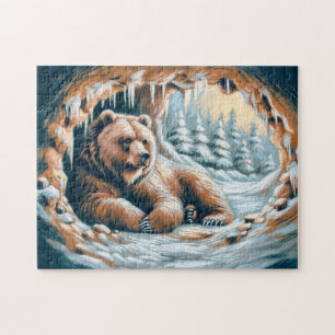 Puzzle Dessin à la craie pastel d'ours brun dans une grot