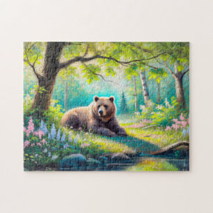 Puzzle Dessin à la craie pastel d'un ours dans une clairi