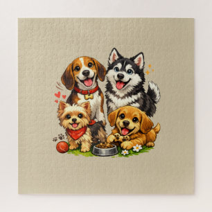 Puzzle Dessin animé de l'équipe de chiots heureux