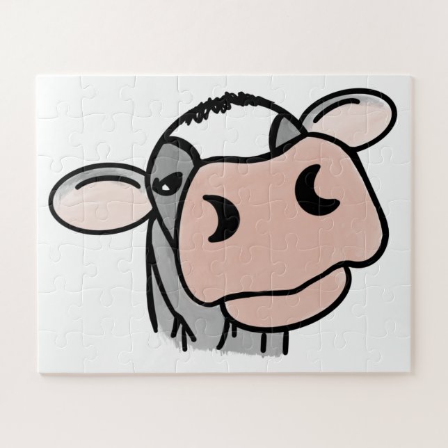 Puzzle dessin animé vache noir blanc rose baiser gris ani (Horizontal)