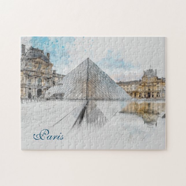 Puzzle Dessin aquarelle du Louvre Paris, France (Horizontal)