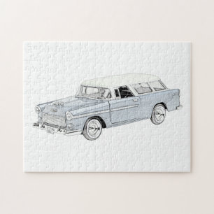Puzzle Dessin Chevy Nomad Bleu et Blanc 1955