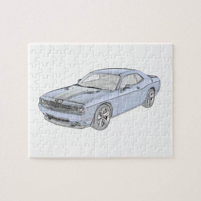 Puzzle Dessin de style crayon bleu Dodge Challenger (Horizontal)