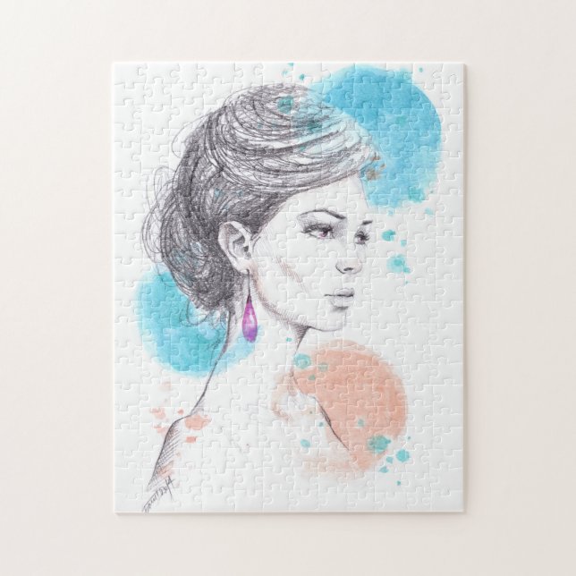 Puzzle Dessin d'illustration pour femme avec oreille (Vertical)