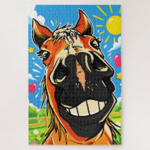 Dessin humoristique de cheval avec un sourire en b