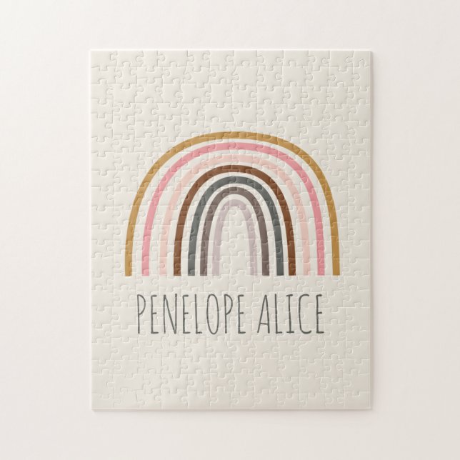 Puzzle Dessin minimaliste Boho arc-en-ciel Nom personnali (Vertical)