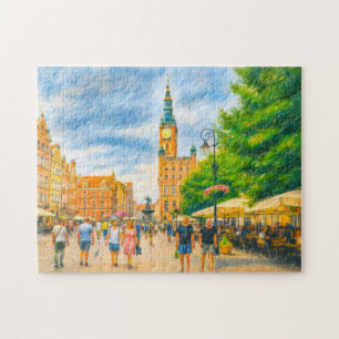 Puzzle Dessin pastel du long marché de Danzig avec église