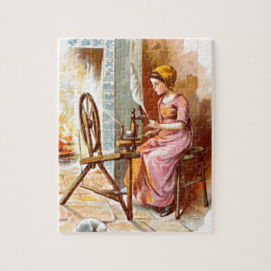Puzzle Dessin vintage : Fille avec une roue de rotation