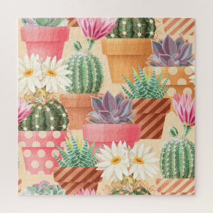 Puzzle Détaillé succulent, cactus motif sans soudure.