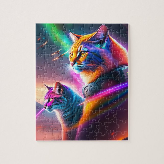 Puzzle Deux Chats Avec Lasers Dans Une Bataille Spatiale (Vertical)