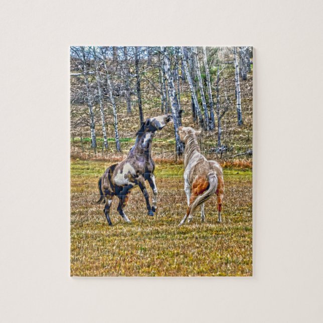 Puzzle Deux Chevaux de Peinture Pinto Jouant Équine Art D (Vertical)
