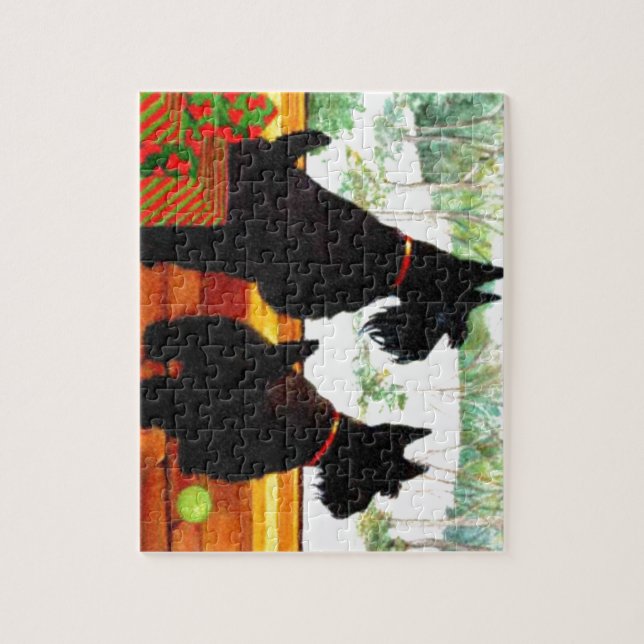 Puzzle Deux chiens de Scottie attendant le père noël (Vertical)