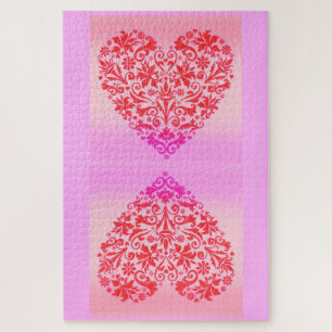 Puzzle Deux coeurs rouges
