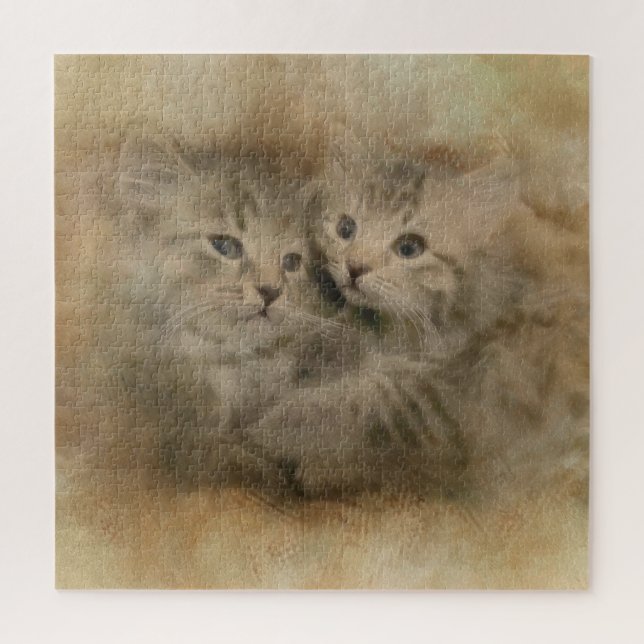 Puzzle Deux Cupides Chatons Gris En Aquarelle (Vertical)