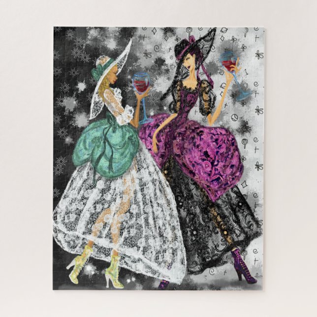 Puzzle Deux dames en noir et blanc Dentelles modernes (Vertical)