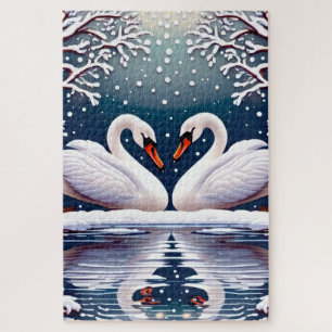 Puzzle Deux élégants cygnes blancs