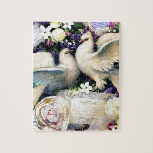 Puzzle Deux fleurs blanches d'oiseaux de colombes