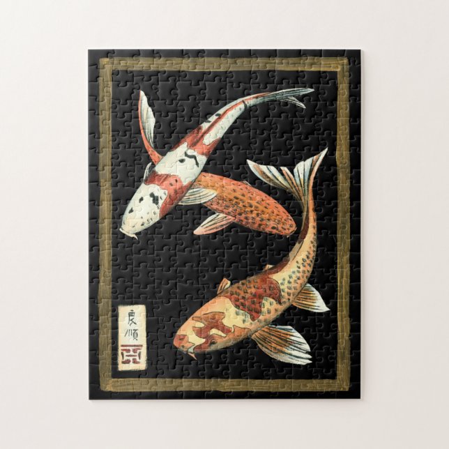 Puzzle Deux Japonais Koi Goldfish sur un Arrière - plan n (Vertical)