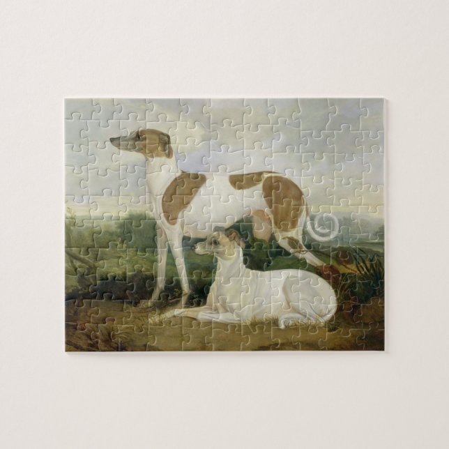 Puzzle Deux lévriers dans un paysage (huile sur la toile) (Horizontal)