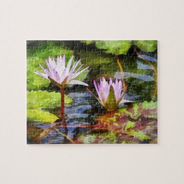 Puzzle Deux Lotus d'eau violet (Horizontal)