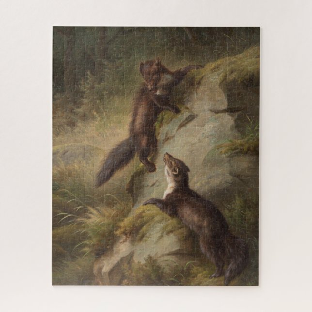 Puzzle Deux martres en milieu forestier (art animalier) (Vertical)