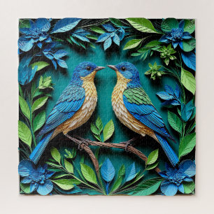 Puzzle Deux oiseaux bleus et jaunes