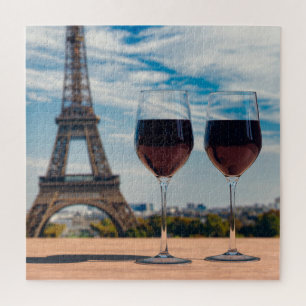 Puzzle Deux verres de vin avec la tour Eiffel