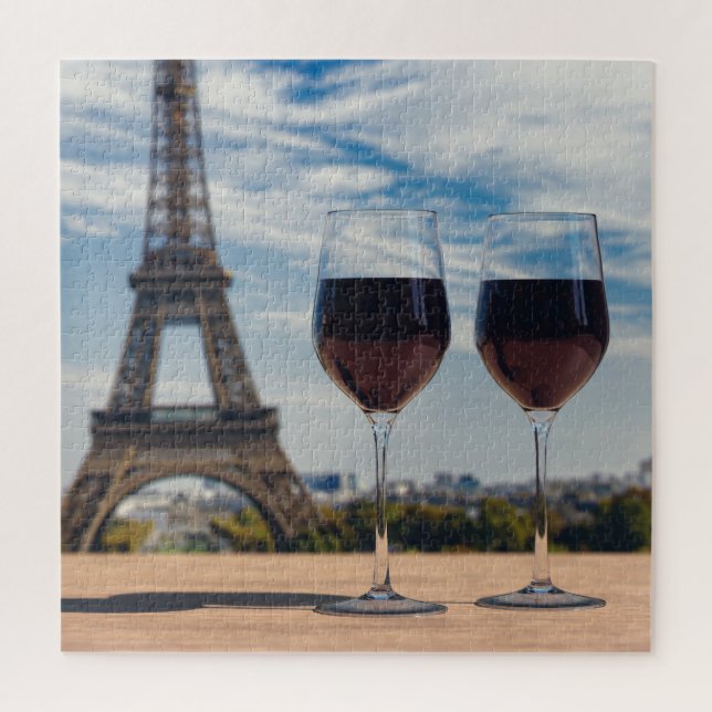 Puzzle Deux verres de vin avec la tour Eiffel (Vertical)