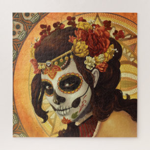 Puzzle Dia De Los Muertos Throw Pillow