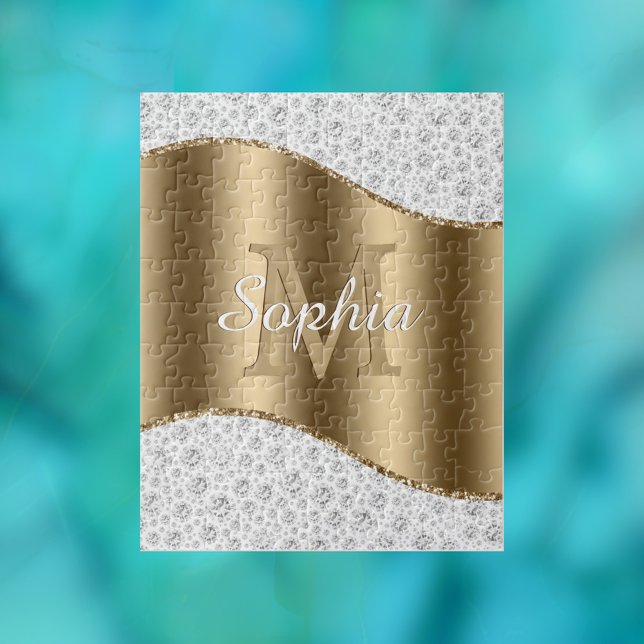 Puzzle Diamants de glam, Monogramme d'or, Nom du script (Créateur téléchargé)
