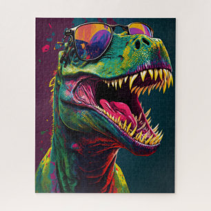 Puzzle Dinosaur T Rex Cool Bleu Vert Jurassique Poster