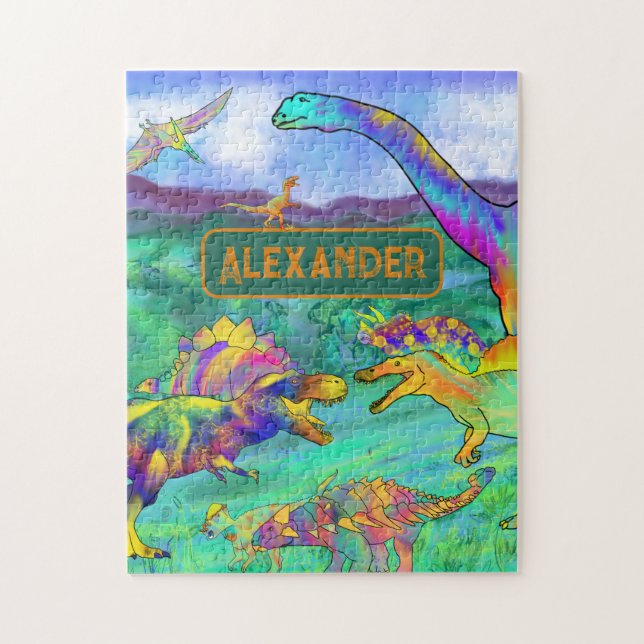 Puzzle dinosaure coloré personnalisé (Vertical)