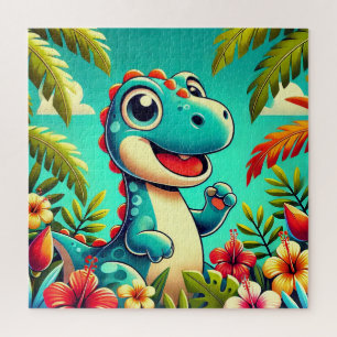 Puzzle Dinosaure de dessin animé adorable dans un cadre t