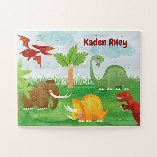 Puzzle Dinosaure Jurassique T Rex Brontosaurus personnali (Horizontal)