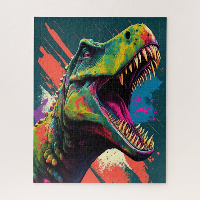Puzzle Dinosaure T Rex Bleu Jurassique Vert (Vertical)