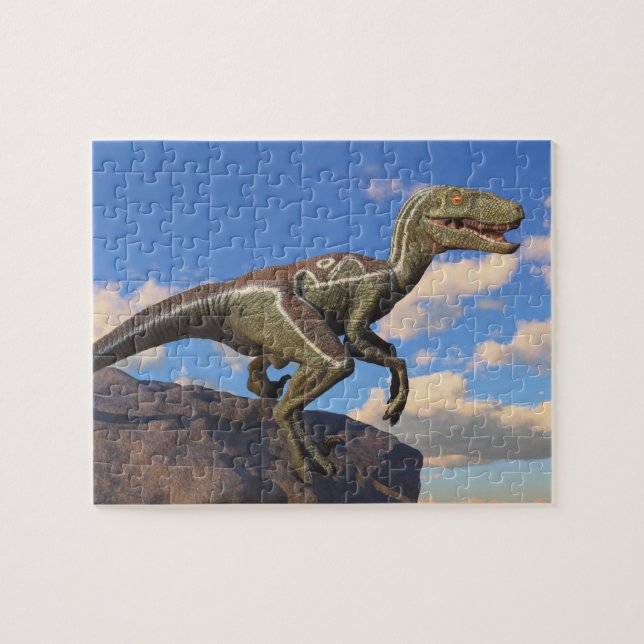 Puzzle Dinosaure velociraptor bleu à pignon (Horizontal)