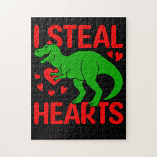 Puzzle Dinosaure Vert Valentine I Voler Coeurs