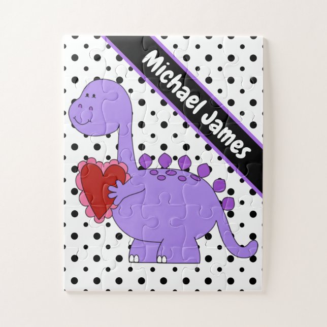 Puzzle Dinosaure Violet, Enfants Personnalisés Mignons (Vertical)