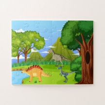 Dinosaures Dans La Forêt Préhistorique Enfants Amu