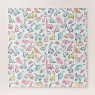 Puzzle Dinosaures mignons, motif d'aquarelle pour enfants