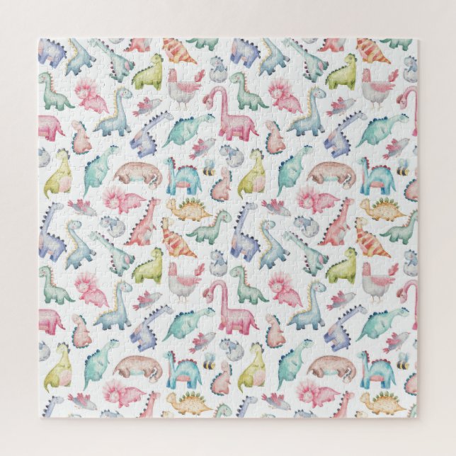 Puzzle Dinosaures mignons, motif d'aquarelle pour enfants (Vertical)