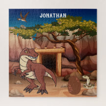 Dinosaures monogrammes dans la jungle brun mignon