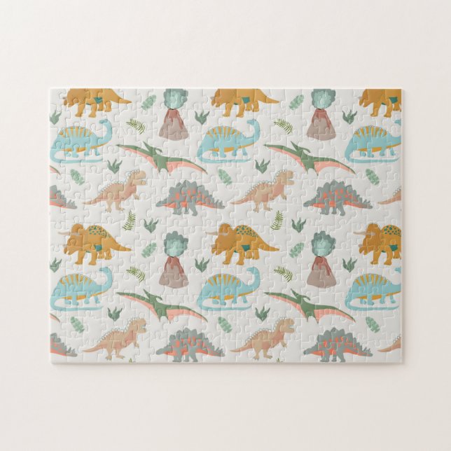 Puzzle Dinosaurs Kids Hand Drawn Boho Dinosaur Pattern (Horizontal)