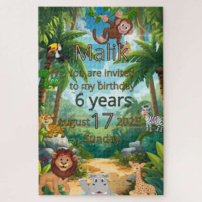 Puzzle d'invitation de fête Jungle personnalisable (Vertical)
